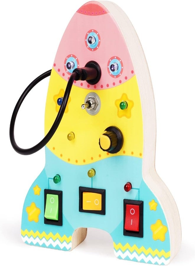 SAMVARDHAN Montessori Toddler Rocket Wooden Busy Board with 9 LED Light Switches, Activities Sensory Board Toy, Fine Motor Skills Development Educational Toys (Multicolor) - Image 1